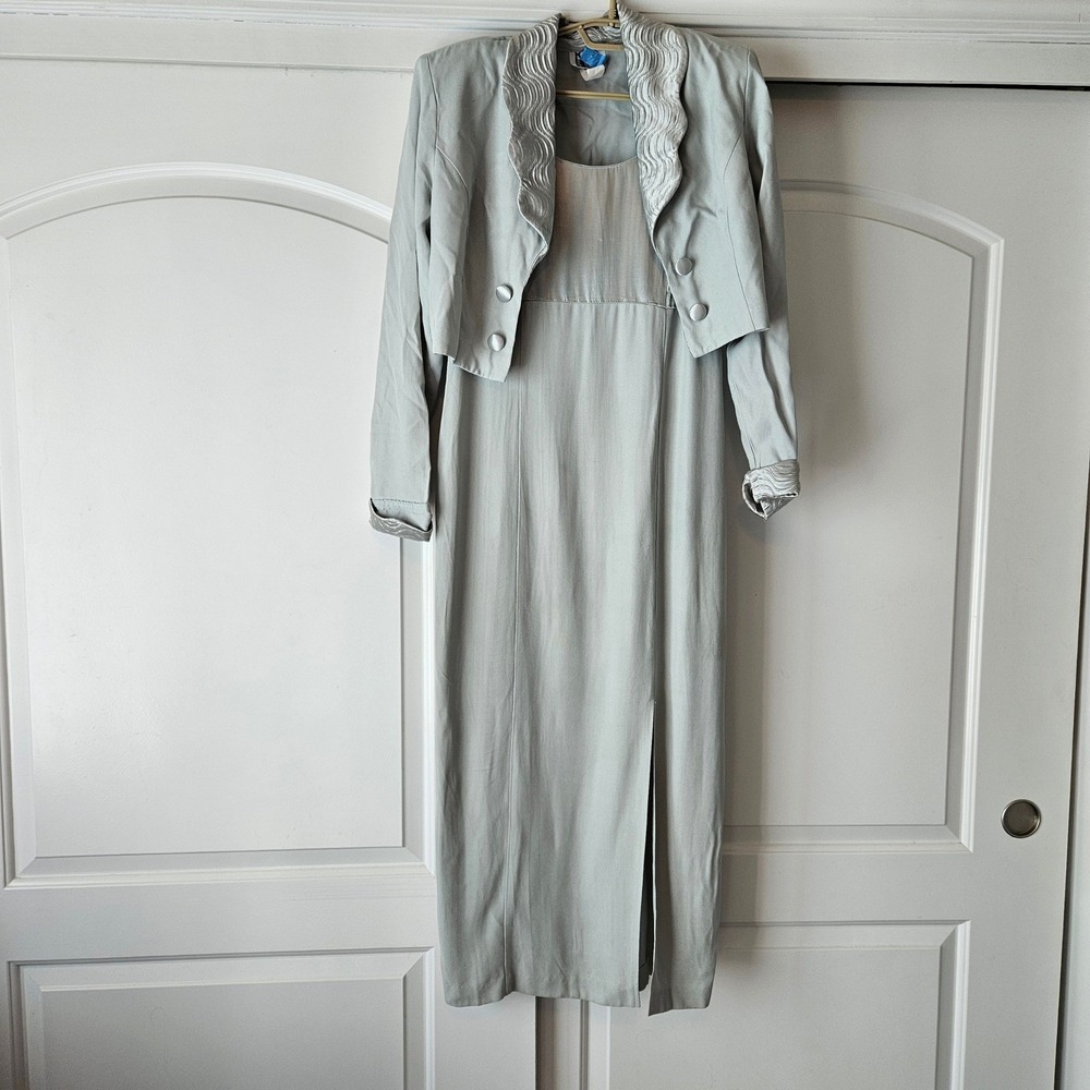 Vintage Formal Dress Jacket Formal Size 10 Blue Regency‎ Empire Waist Bridgerton - Picture 2 of 12